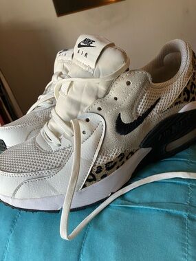 Nike White & Black Air Max Sneakers with Leopard Accent